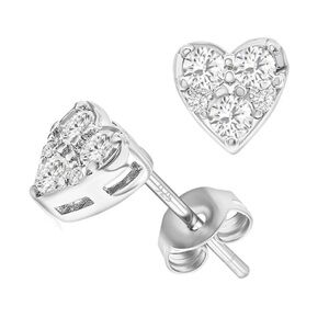 Solid Sterling Silver Tri Stone Heart Earrings
